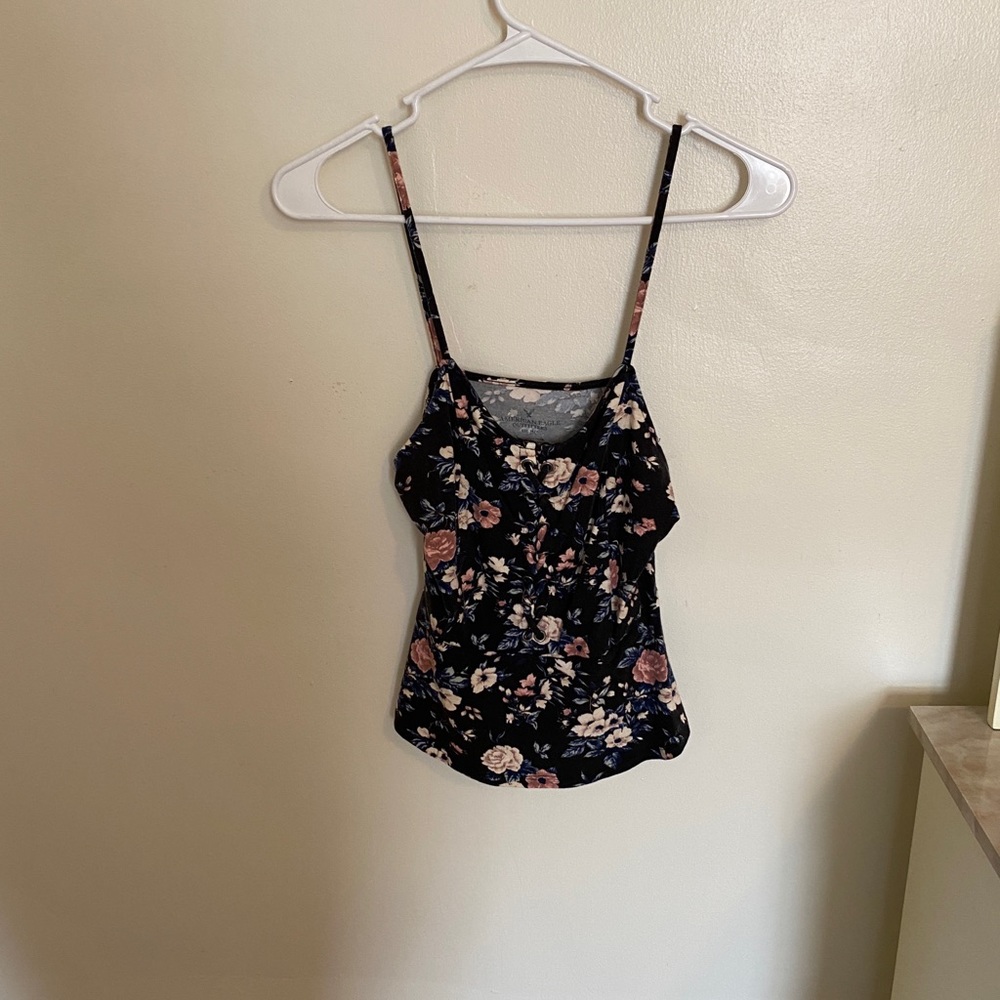 Lace up floral tank top